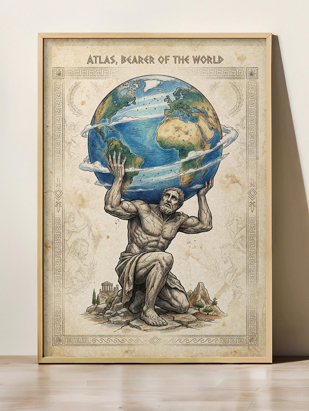 Atlas Holding The World Art Greek Mythology Titan Decor Stoic Gym 