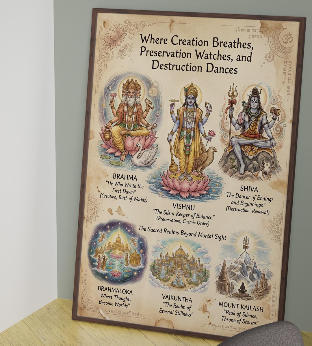 Hindu Trimurti Art Print, Brahma Vishnu Shiva Poster, Yoga Decor ...