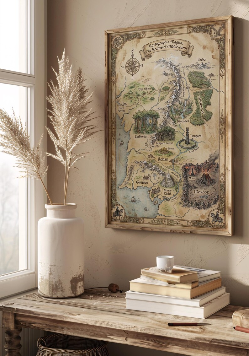 Fantasy Map Print, Middle Realm Adventure, Magic Ring World, Book Lover ...
