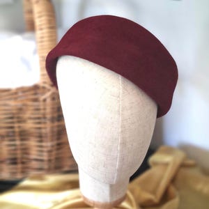 Vintage Red Genuine Velour Pillbox Hat | 1940s 1950s Mid-Century Wool Felt Cloche Large,Special occasion