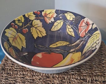 Vintage, Italian, ceramic, colourful,mediterranian, fruit design, serving bowl, 35cms by 10cms