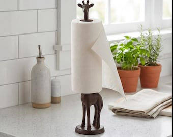 Porte-serviettes en papier girafe, Décoration de cuisine en fonte, cuivre patiné | Sculpture animalière vintage, décoration de toilette de ferme, déco de bureau