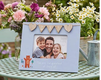Cadre photo papa avec guirlande 6 x 4 po, cadeau sentiment sur pied pour la fête des pères ou Noël