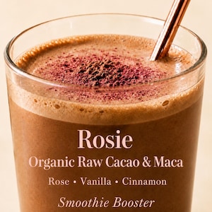 Organic Raw Cacao Smoothie Booster with Maca, Rose, Cinnamon, Vanilla, Sugar-Free, Vegan Beverage