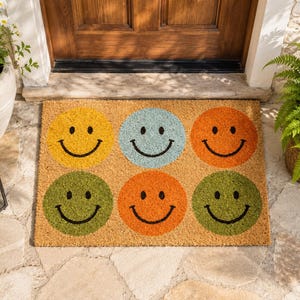 Capacho Smiley, Capacho Colorido Retrô, Capacho Happy Face de Coco, Decoração Dopamine Entrada, Tapete Porta Fofo, Presente Divertido