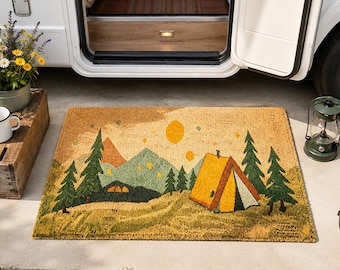 Zerbino Scena Campeggio, Tappeto Avventura Outdoor, Zerbino Natura Rustico, Decorazione Cabina, Regalo Casa Nuova per Amanti del Campeggio