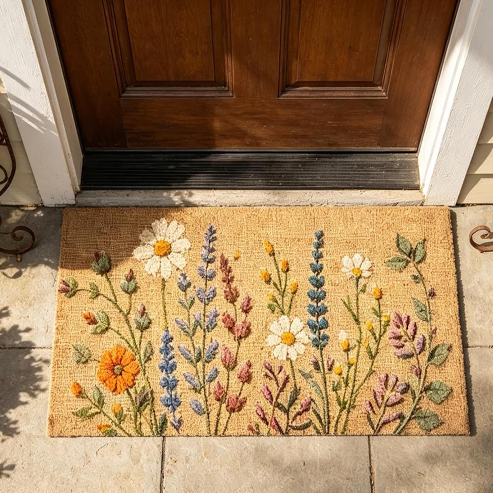 Wildflower Doormat Botanical Welcome Mat,Cottagecore Floral Front Door Decor Outdoor,Garden Lover Gift Farmhouse Entryway Rug,Welcome Mat