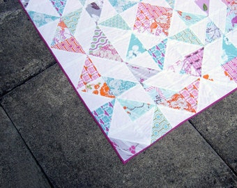 Modern baby girl quilt toddler blanket patchwork throw in pink blue