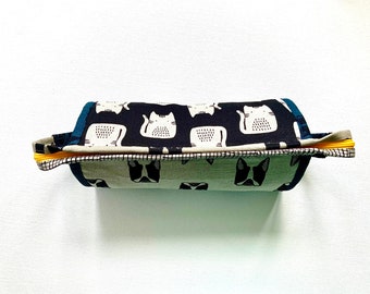 Cat and Dog Sew Together Bag, Large Pencil Case, Make-up bag, Zipper Pouch - linen neutrals 7 pockets, 3 zipper pockets