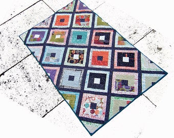 Modern colorful lap quilt or play mat, toddler blanket, colorful patchwork throw