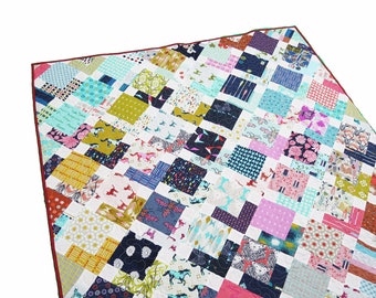 Lap quilt Boho twin bed quilt modern home decor mustard rust blue orange pink