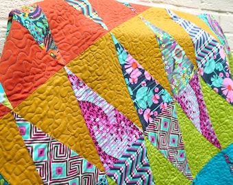Rainbow Triangle Lap Quilt: Modern Geometric Twin Bed Cover