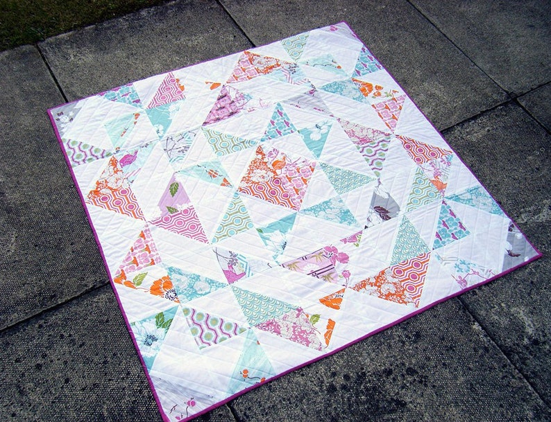 Modern baby girl quilt toddler blanket patchwork throw in pink blue