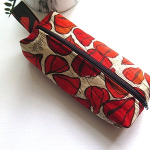 Boxed Pencil Case, Make-up bag, Boxed Zipper Pouch - roestoranje katoenen stof, gewatteerd en volledig gevoerd