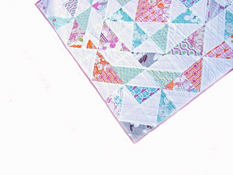 Modern baby girl quilt toddler blanket patchwork throw in pink blue