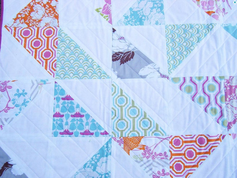 Modern baby girl quilt toddler blanket patchwork throw in pink blue