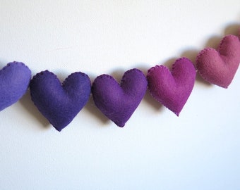 Purple heart garland valentines gift or purple home decor
