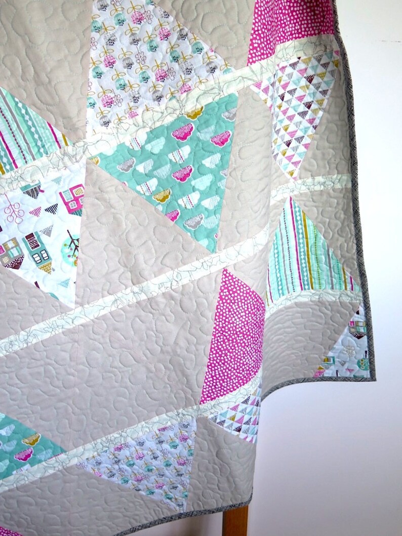 Pink Blue Toddler Quilt Baby Blanket Triangle Quilt Modern Etsy UK