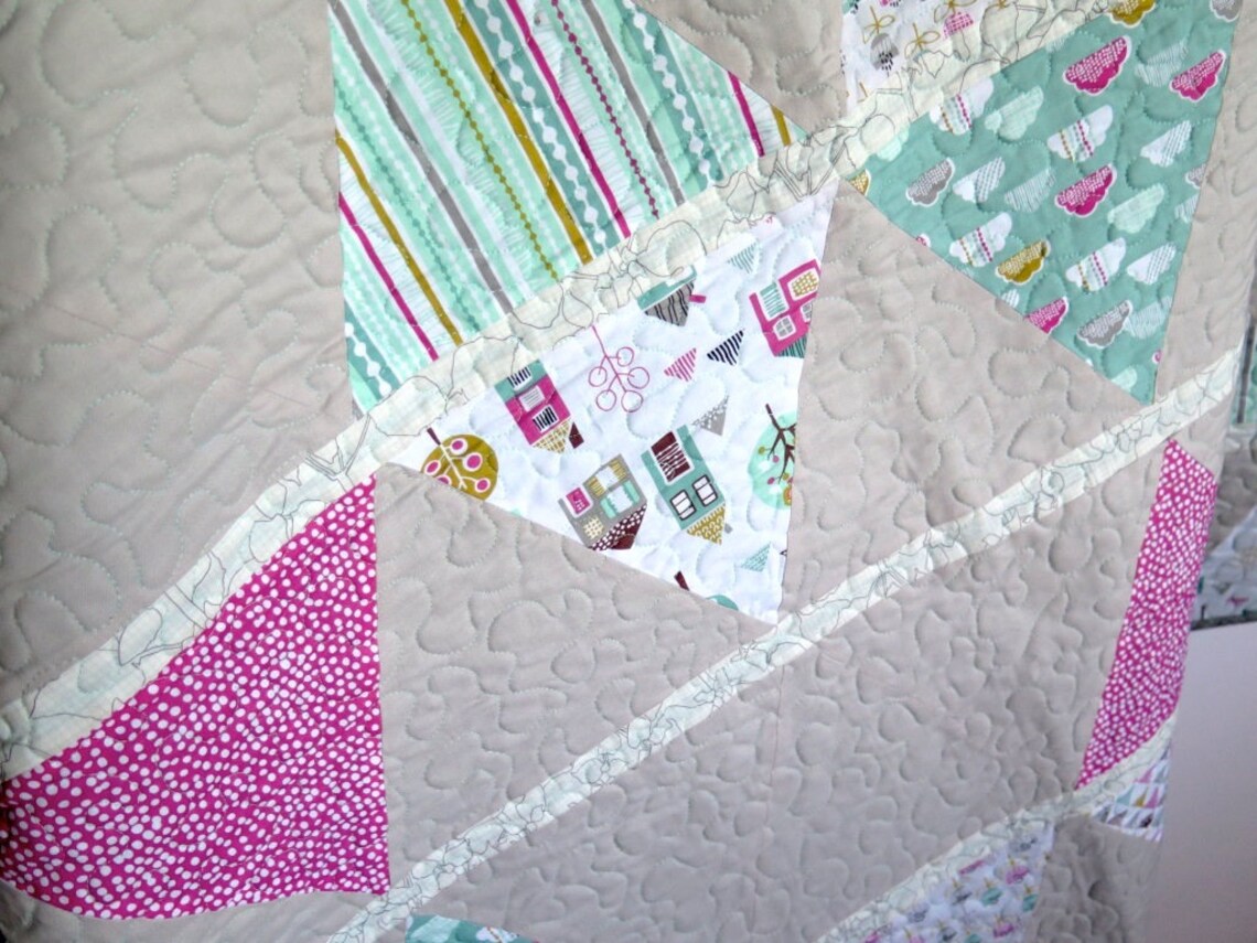 Pink Blue Toddler Quilt Baby Blanket Triangle Quilt Modern Etsy UK