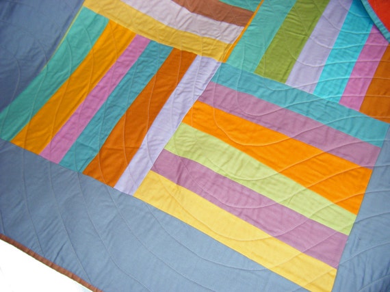 Modern geometric baby quilt gender neutral toddler blanket retro patchwork throw burnt orange