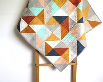Triangles baby quilt modern geometric toddler blanket gender neutral play mat