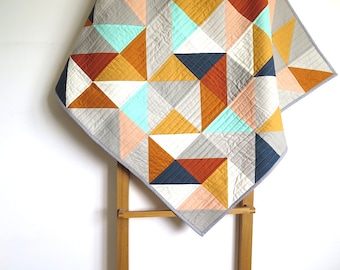 Triangles baby quilt modern geometric toddler blanket gender neutral play mat