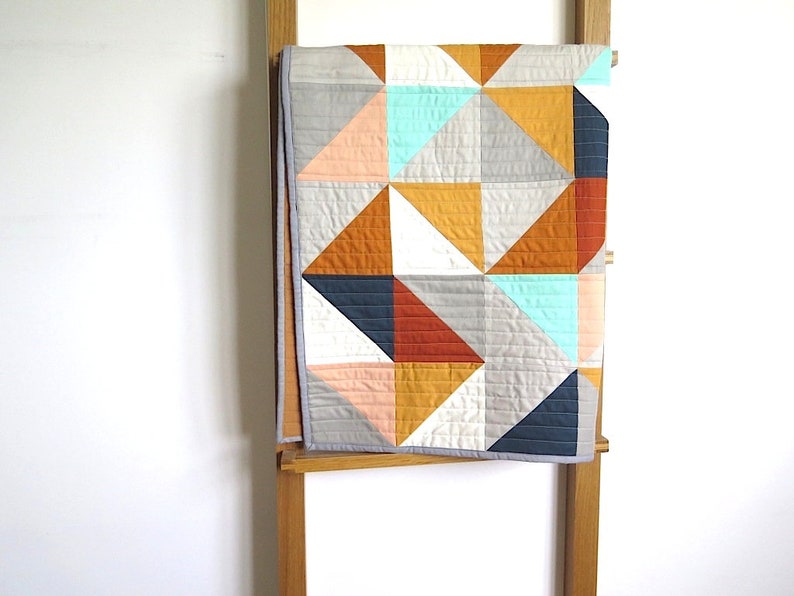 Triangles Baby Quilt Modern Geometric Toddler Blanket Gender Etsy