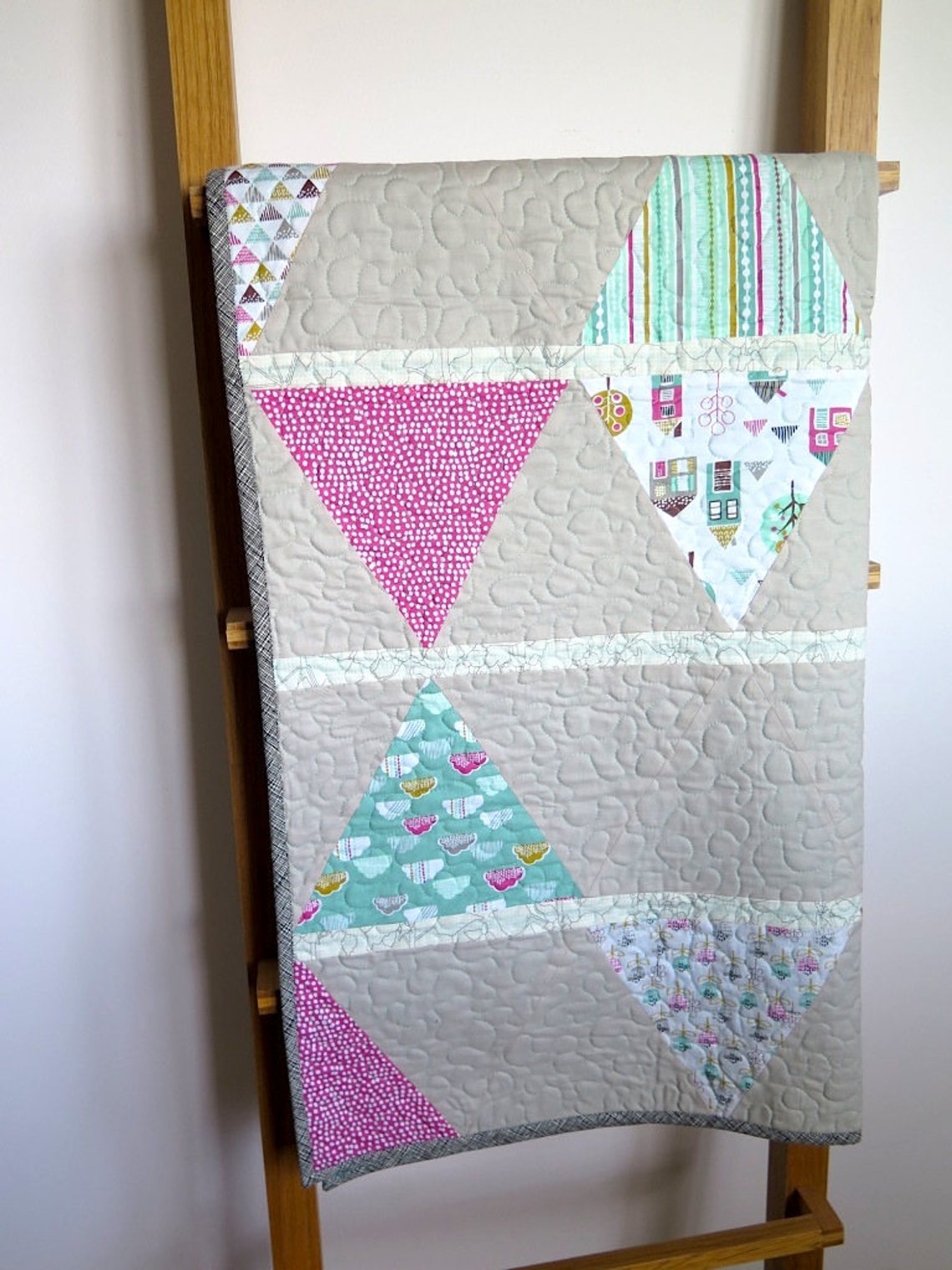Pink Blue Toddler Quilt Baby Blanket Triangle Quilt Modern Etsy UK