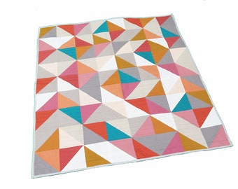 Triangles baby quilt modern geometric toddler blanket gender neutral play mat terracotta teal