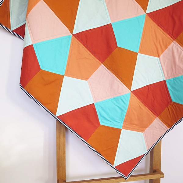 Baby toddler quilt modern geometric lap daybed quilt play mat in burnt orange peach aqua