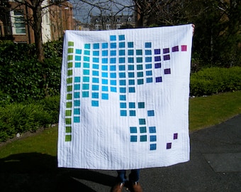 World map quilt  lap quilt thor blanket in blue green purple