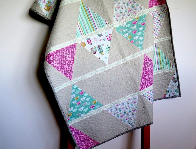 Pink Blue Toddler Quilt Baby Blanket Triangle Quilt Modern Etsy UK