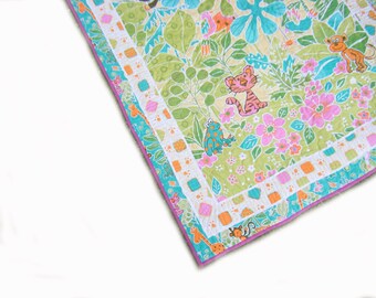 Jungle Baby Quilt: Minky Fleece Toddler Blanket, Pink & Green