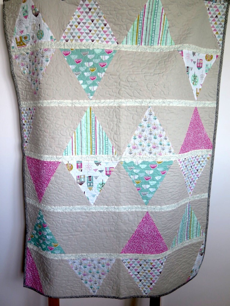 Pink blue toddler quilt baby blanket triangle quilt modern Etsy