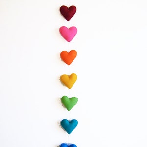 Valentines vertical rainbow Heart Garland handstitched felt hearts