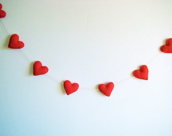 Handstitched Red Felt Heart Garland: Valentine's Day Decor