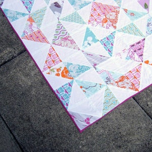 Modern baby girl quilt toddler blanket patchwork throw in pink blue