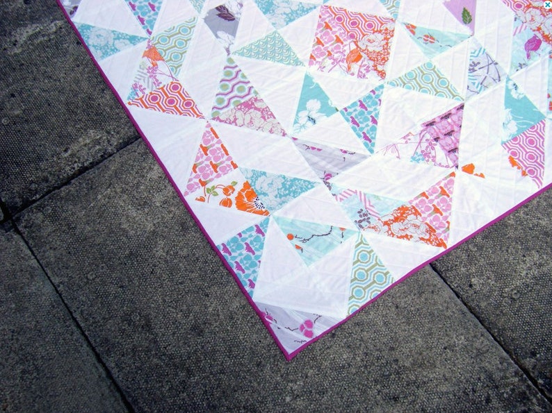Modern baby girl quilt toddler blanket patchwork throw in pink blue