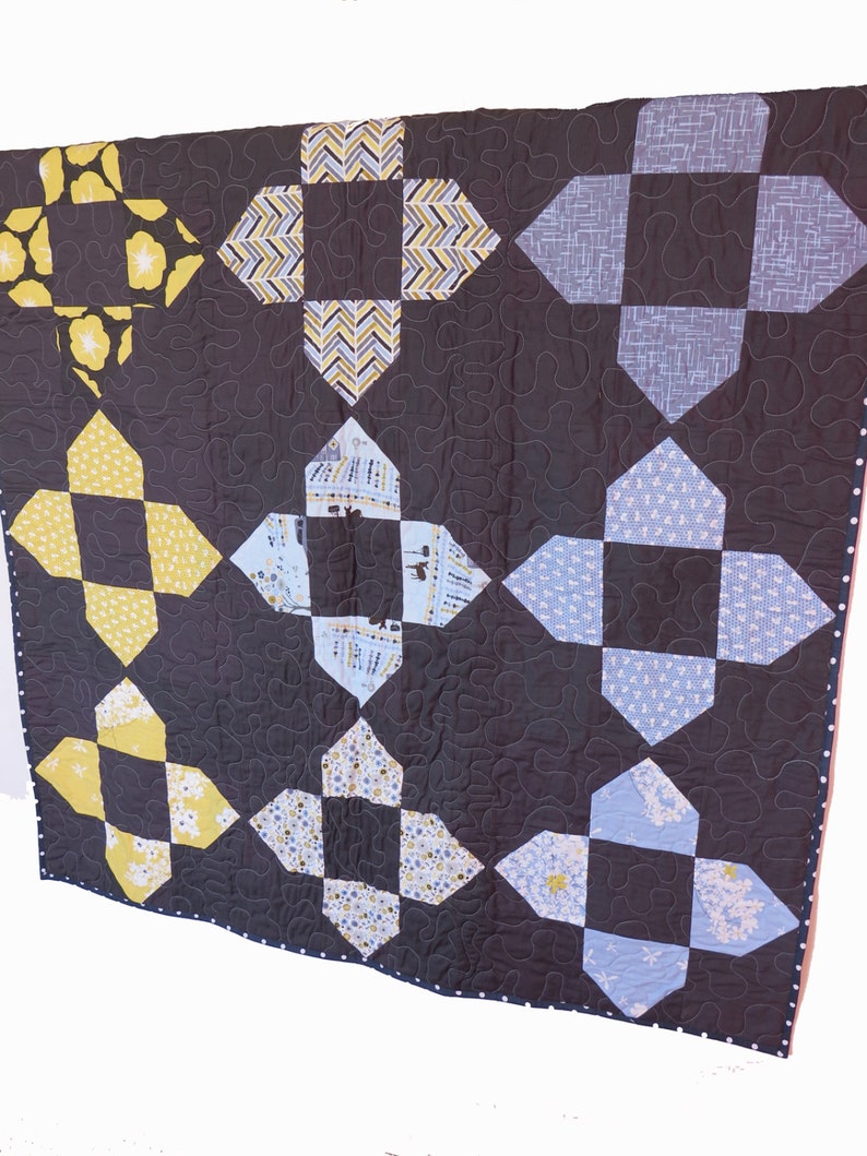 Lap quilt mustard blue modern home decor baby blanket play mat blue mustard