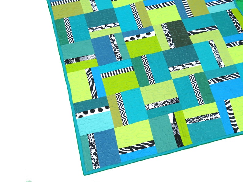 Baby quilt, modern geometric quilt, boy quilt, crib quilt, patchwork quilt, wall hanging, solids blue, green, turquoise image 10