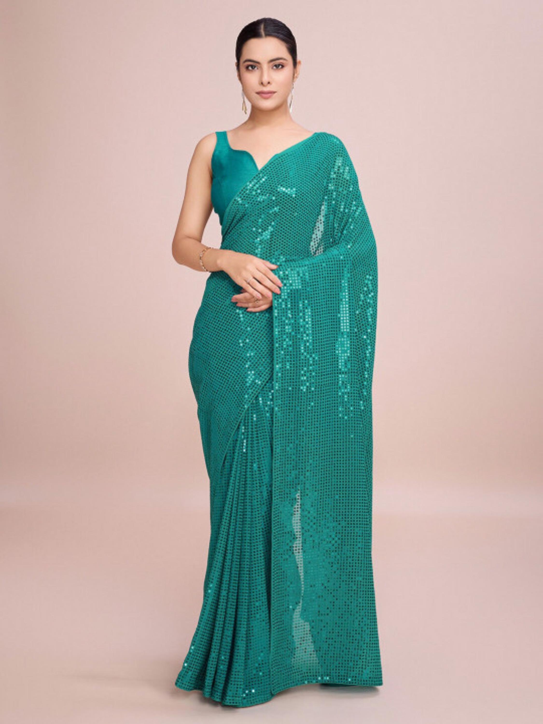 Zeegroene zijde saree - België