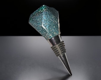 Turquoise Shimmer with Bronze Metallic Glitter Wine Bottle Stopper