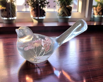 Bird Statue- Resin with Dried Flowers