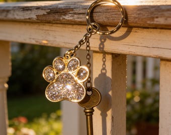 Personalized Paw Print Keychain- Resin in Metal Bezel- Metal Chain and Ring