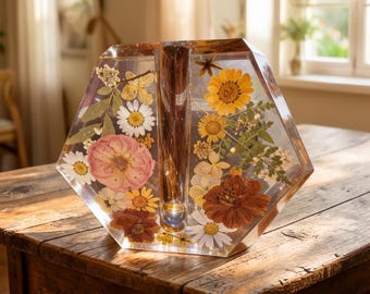 Flower Bud Vase- Epoxy Resin with Dried Pressed Flowers