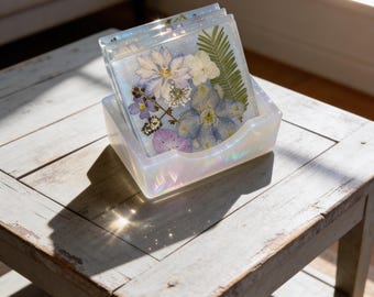 Blue Dried Flower Coaster Set