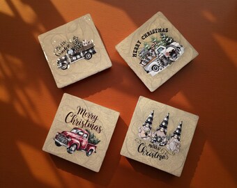 Rustic Christmas Coaster Set