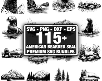 115+ American Bearded Seal Bundle, Seal Designs, Instant Download png, dxf, eps, svg