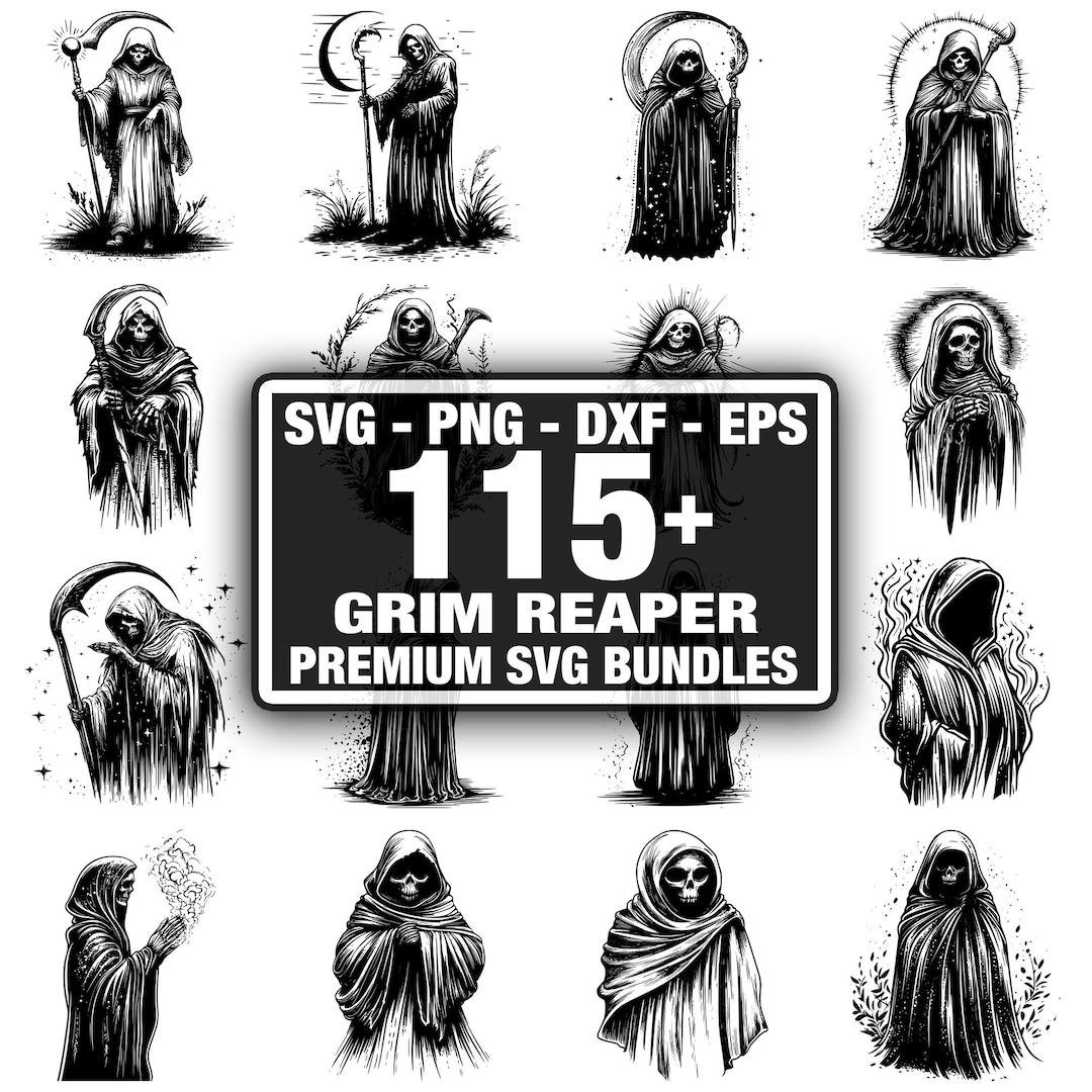 110+ Grim Reaper Bundle, Dark Death Figure, Instant Download Png, Dxf ...