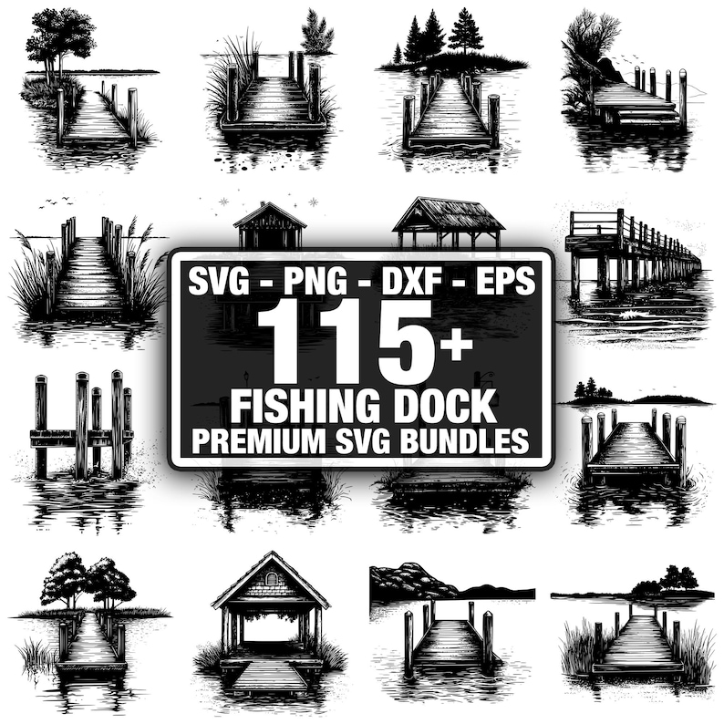 115+ Fishing Dock Bundle, Lake & Pier Designs, Instant Download Png ...